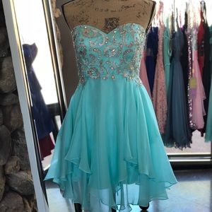 Teal cocktail strapless dress